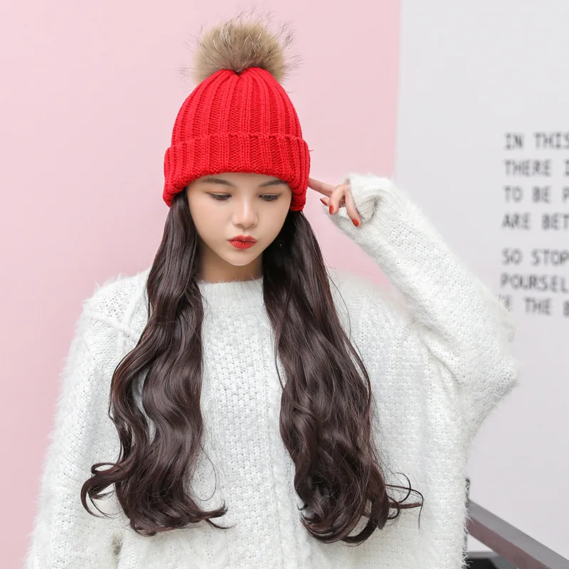 Модные зимние шляпы для женщин Skullies Beanies вязаная шапка парик все-в-одном парик шляпа капот - Цвет: 2