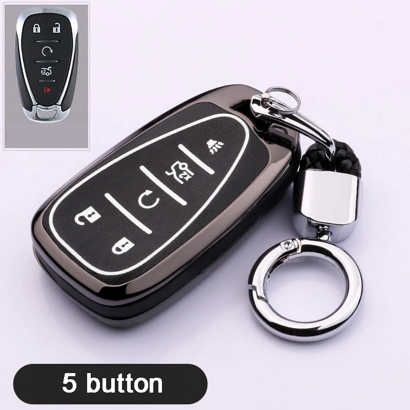 Цинковый сплав+ светящийся кожаный чехол для автомобильного ключа для Chevrolet Cruze Malibu XL Camaro Equinox чехол для автомобильного ключа - Название цвета: 5 Button black