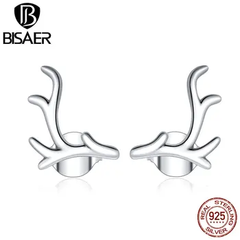 

BISAER Simple Antlers Stud Earrings 925 Sterling Silver Animal Women Small Earrings Female Classic S925 Earrings Jewelry ECE963