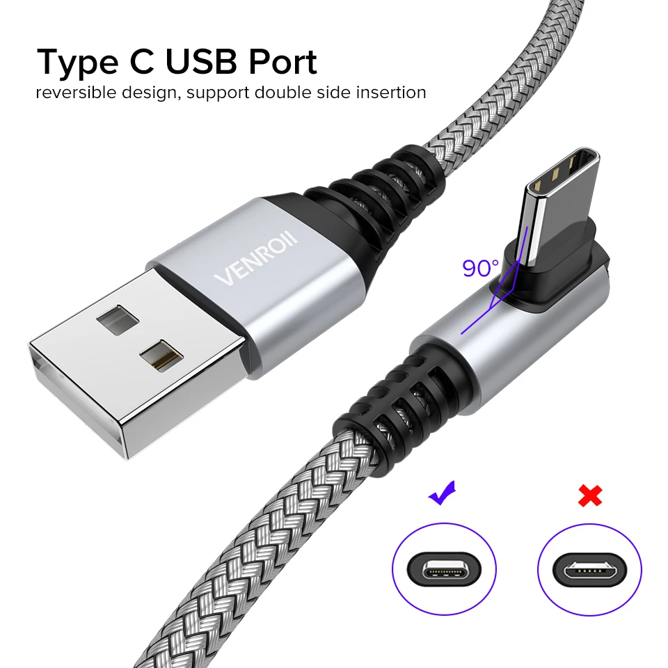 Venroii type C USB кабель провод для быстрой зарядки для samsung S10 S9 A50 A70 телефон игры USBC Kable для Xiaomi Redmi Note 7 8 9 Pro K20