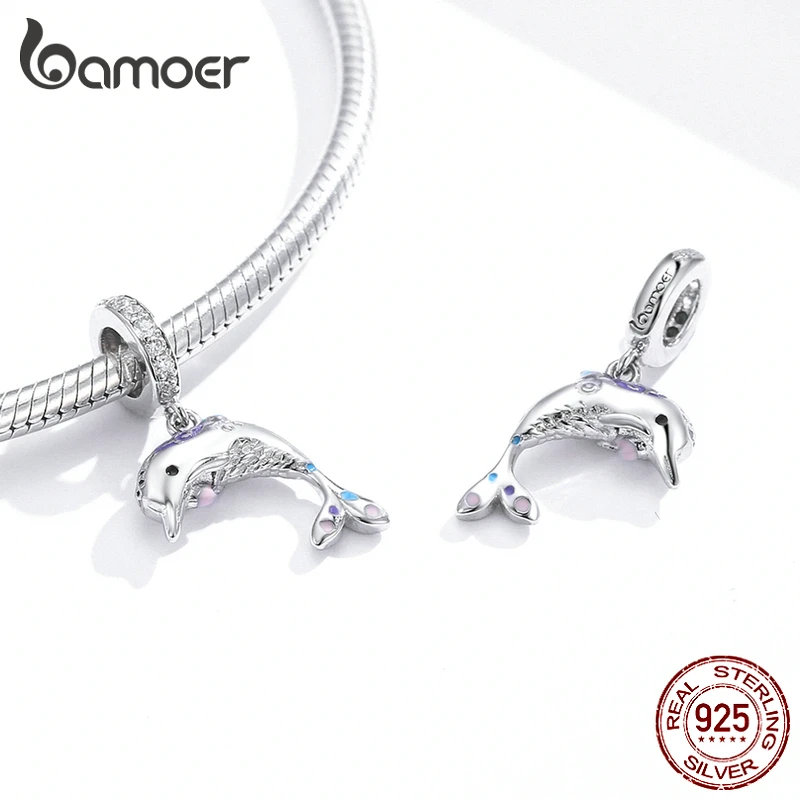 bamoer Silver 925 Dolpin Animal Pendant Charm for Women Jewelry Making Fit Bracelet Necklace Sterling Silver Accessories BSC159