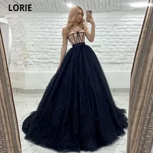 

LORIE Sweetheart Sparkly Tulle Ball Gown Evening Dresses 2021 Lace-up Back Spaghetti Straps Sash Sky Blue Evening Party Gown