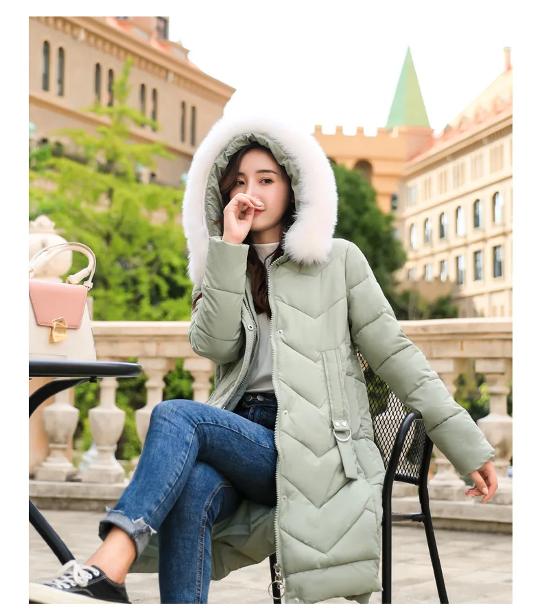Abrigos Mujer Invierno новая Парка хлопковая стеганая куртка с капюшоном теплая зимняя куртка для женщин однотонное зимнее пальто для женщин s - Цвет: Зеленый