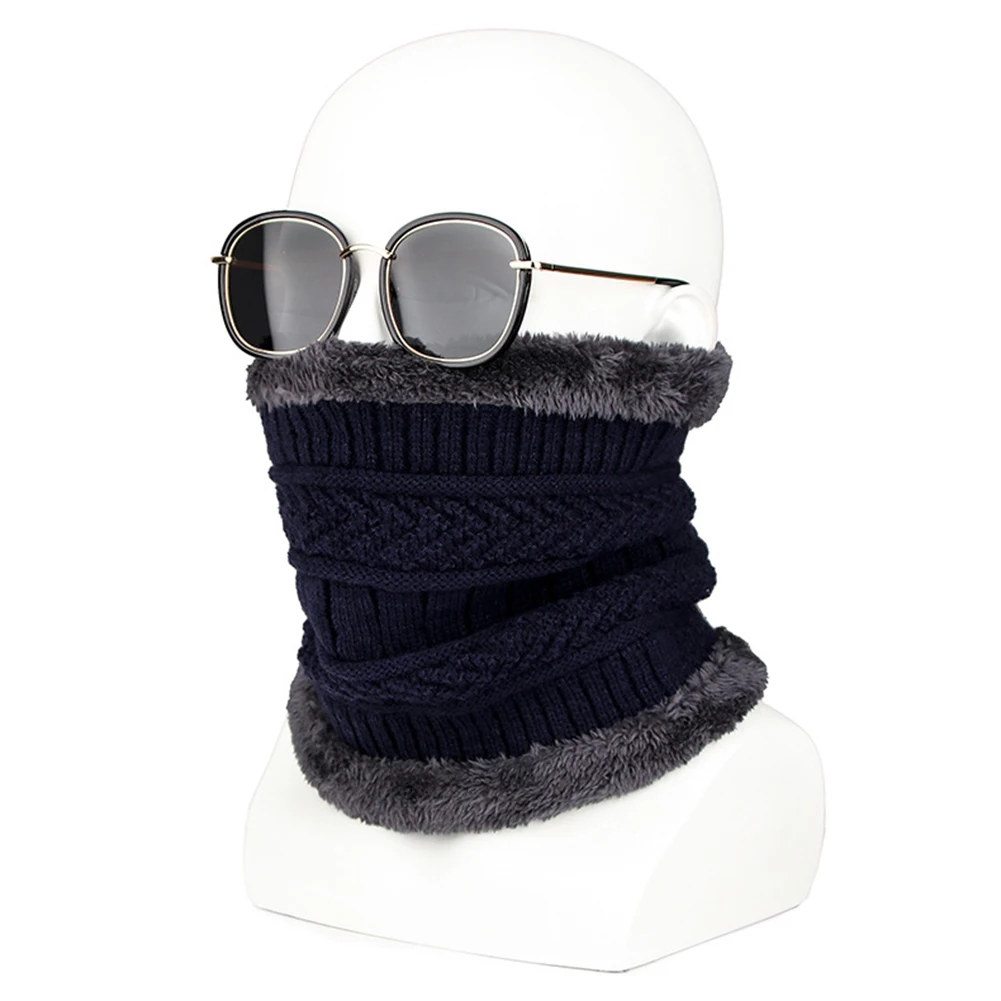 SANWOOD Winter Outdoor Cycling Men Ring Neck Scarf Solid Color Fleece Lined Knitted warm scarf collar neckerchief
