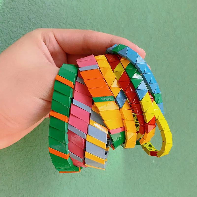 

Fashion Women Men Painted Metal Cuff Bangle Jewelry Stackable Stack Rainbow Colorful Elastic Stretch Enamel Bead Tile Bracelet