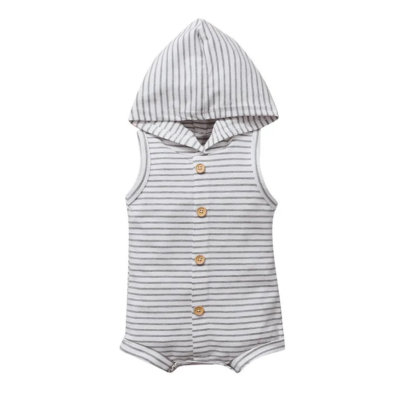 Baby Summer Clothing 0-18M Newborn Baby Boys Girls Unisex Striped Sleeveless Hooded Button Romper Jumpsuits One-Pieces Outfits Baby Bodysuits classic Baby Rompers