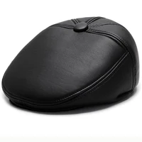 HT2629 Beret Cap Autumn Winter Hats for Men PU Leather Hat Vintage  Ivy Flat Cap Male Thick Warm Berets for Men Beret Hat 2
