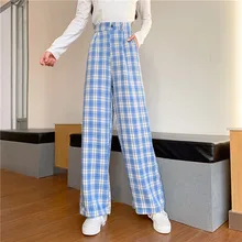 Sweatpants Women Casual Korean Plaid Pants Streetwear Winter Fashion Wide Leg Harajuku Baggy Black High Waisted Vintage Bottom