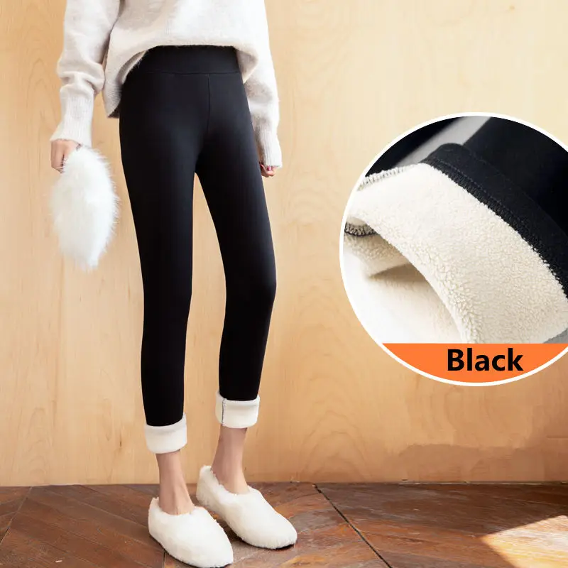 black lambswool Бархатные утолщенные хлопковые леггинсы для женщин, осенне-зимние штаны, женские теплые зимние леггинсы с высокой талией, облегающие Женские леггинсы C5921 - Цвет: black lambswool