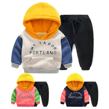 

Boys Girls Tracksuit Toddler Kids Baby Hood Hoodie Coat Sport Thicken Sweater Pants Trousers Children Faux Fur Cute Sets