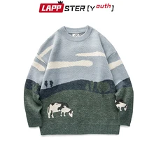 Свитер LAPPSTER-Youth для мужчин и женщин, винтажный Зимний пуловер с круглым вырезом для коров, корейская мода, свитер, женская повседневная одежда в стиле Харадзюку, 2021 Свитер LAPPSTER-Youth для мужчин и женщин, винтажный Зимний пуловер с круглым вырезом для коров, корейская мода, свитер, женская повседневная одежда в стиле Харадзюку, 2021