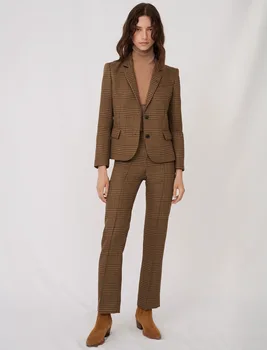 

2020 Autumn Winter Trendy Luxury Design British Retro Check Pattern Slim Long Sleeve Single Breasted Short Blazer Coat Women