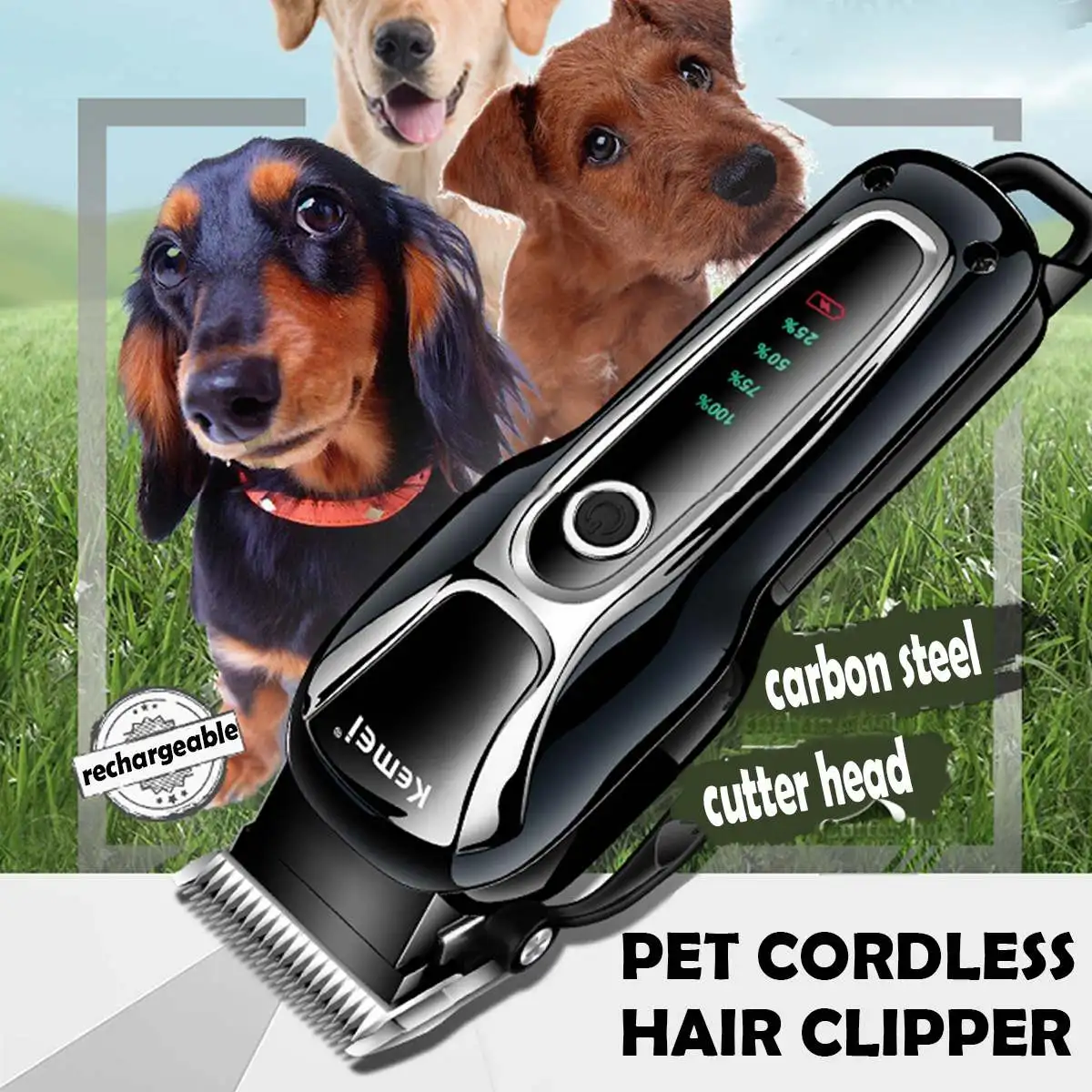 

Professional Pet Grooming Kit Rechargeable Cordless Low Noise Dog Cat Horse Fur Hair Clipper Trimmer Set with Nail Trimmer