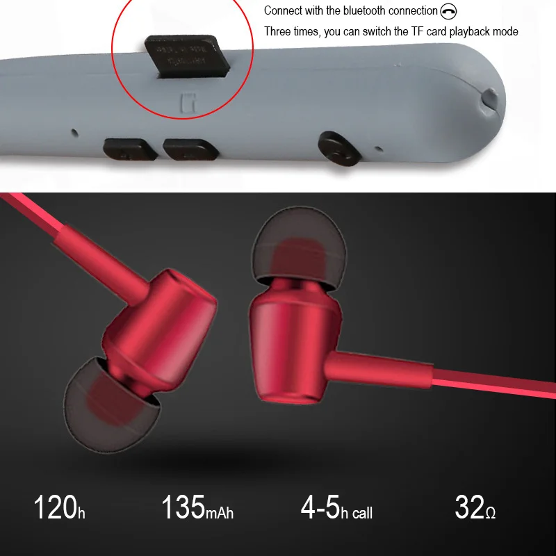 T23 Wireless Bluetooth Headphone With Mic Support TF SD Card Bluetooth Earphone Stereo Bass Sporting Neckband Headset