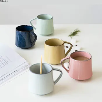 

European Style 5 Colors Retro Kiln Glazed Coffee Mug Creative Couple Milk Cup Flower CupCeramic Mug