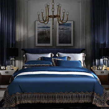 

Chic Lace Duvet Cover Set 1000tc Solid Color Egyptian Cotton Duvet Quilt Cover With Zipper Bedding Set King Queen Size 4pcs