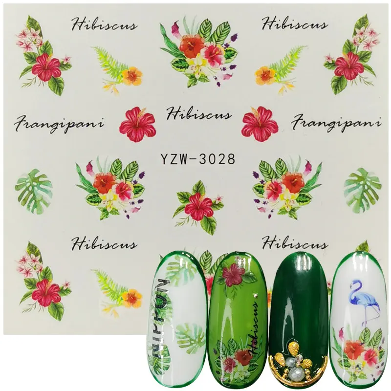 1 Sheet Water Nail Art Sticker Bouquet Leaf Tree Green Simple Summer DIY Slider for Manicure Watermark Decor | Красота и здоровье
