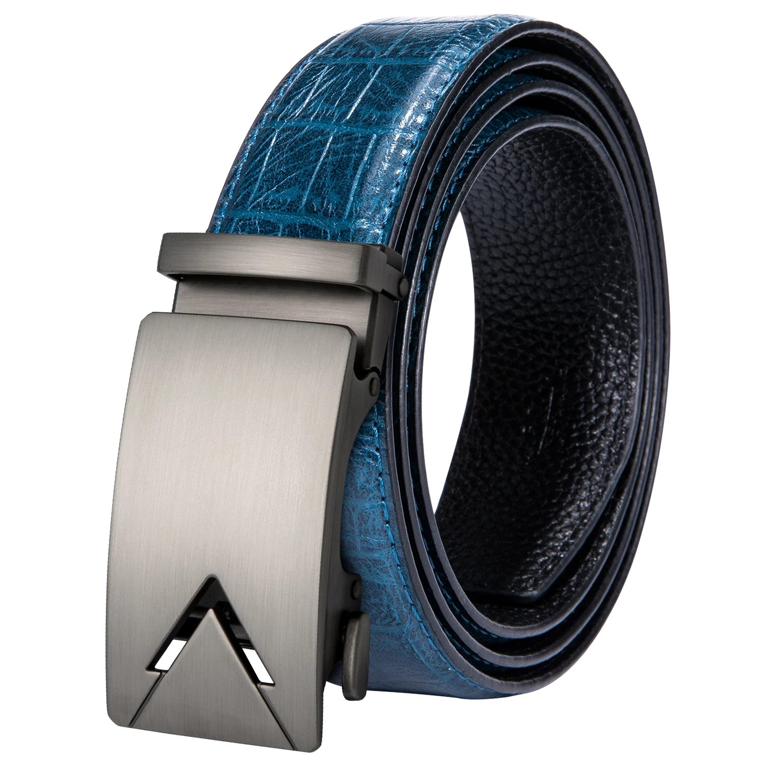 Amous Brand Genuine Leather Strap Men's Automatic Buckle Belts High Quality Fashion Blue Crocodile Pattern Cowhide Belt DiBanGu |