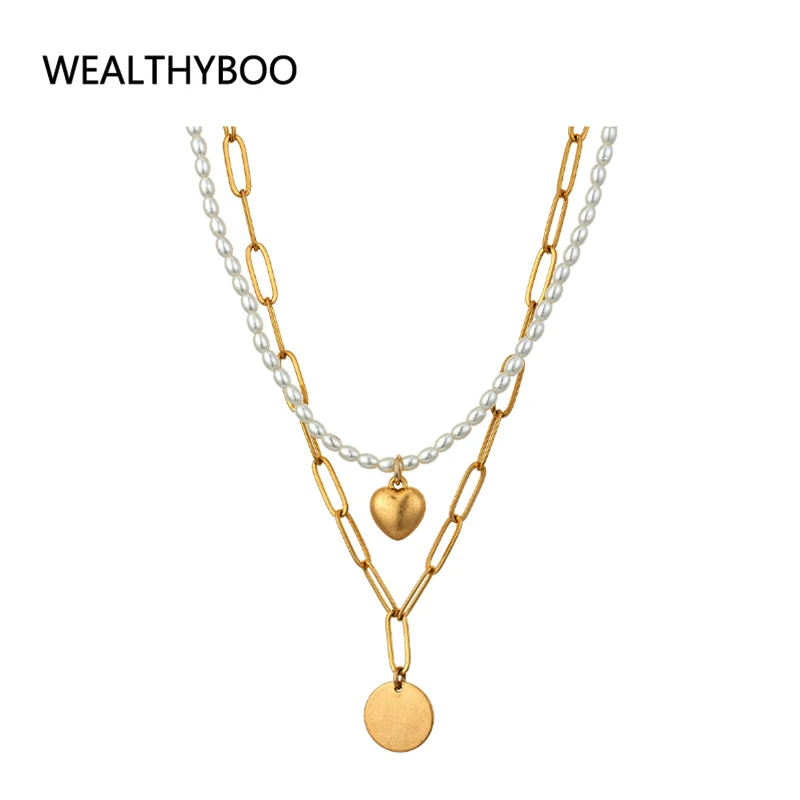 Vintage Multilayer Pearl Pendant Necklace for Women Stainless Steel Charm Choker Necklaces Boho Jewelry Christmas Gift - Image 4