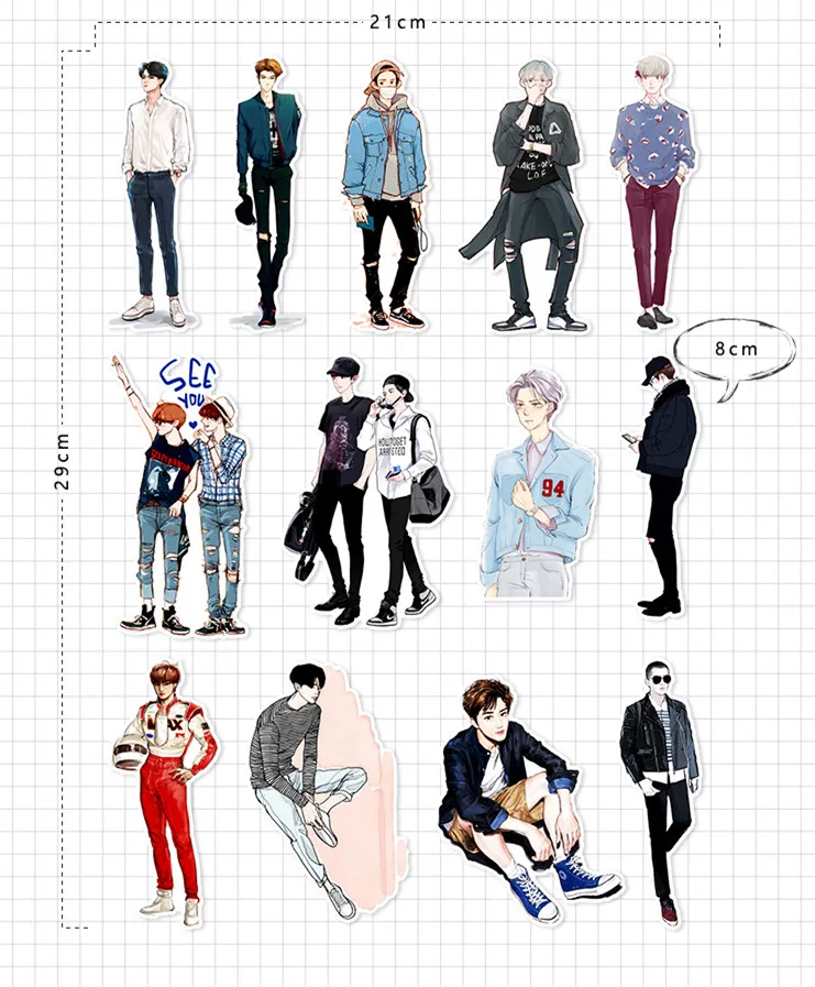 13 шт. мультфильм рисованная EXO бумажные этикетки и наклейки ремесла и декоративные стикеры для скрапбукинга DIY прекрасные канцелярские принадлежности