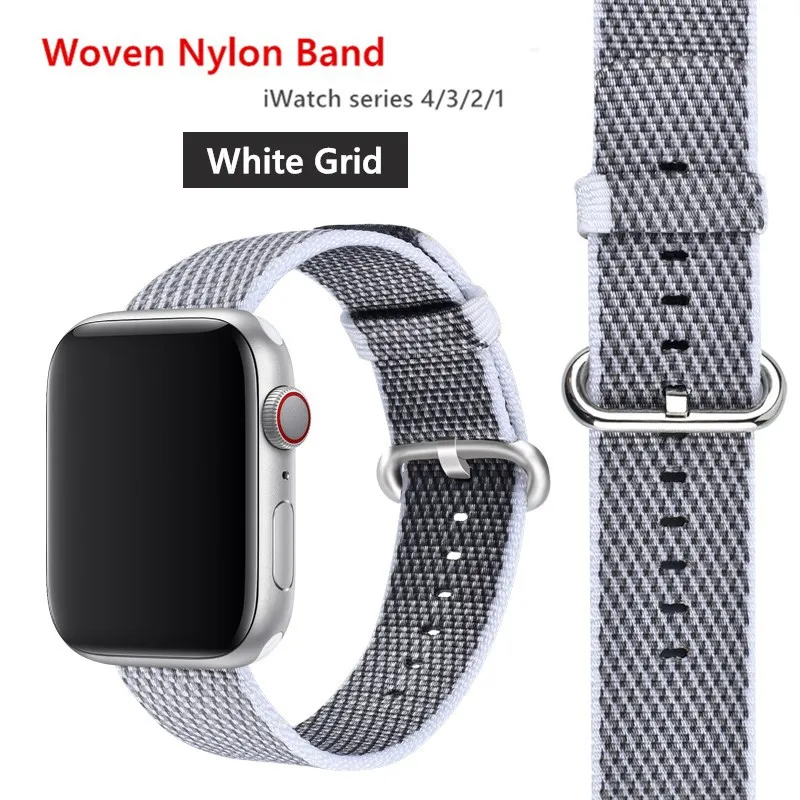 white grid Нейлоновый ремешок для Apple Watch 44 мм 40 мм iWatch 38 мм 42 мм спортивный тканевый браслет для часов Apple watch 5 4 3 2 1 38 - Цвет ремешка: white grid
