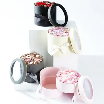 

Double PVC transparent Flower Festival Party New Box Round Double Rotating Gift Box Everlasting Flower Box