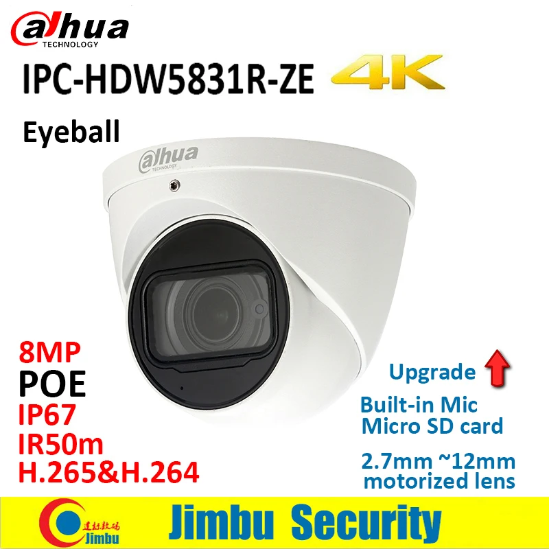 Ip-камера Dahua 4K IPC-HDW5831R-ZE 8 Мп WDR IR50m Eyeball IP67 POE 2,7 мм~ 12 мм Моторизованный объектив Встроенный микрофон слот Micro SD 128 ГБ