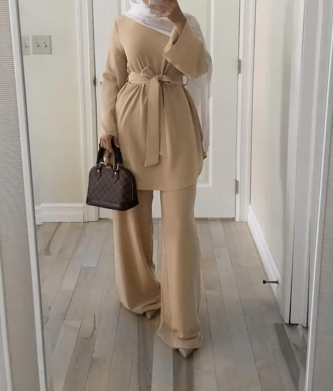 Khaki Женский мусульманский костюм модный простой свежий и Красивый Кружевной Костюм Лучший цельный костюм - Цвет: Khaki