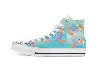 

Red Space Pandas in Brighter Skies Custom Casual High Top lace-up Canvas shoes sneakers Drop shipping