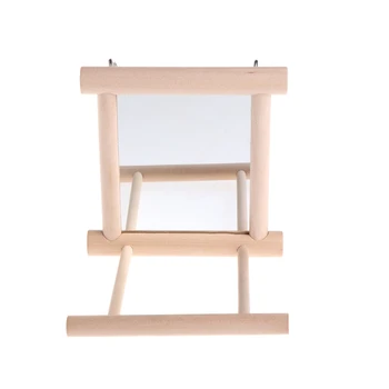 

Pet Bird Mirror Wooden Play Toy with Perch For Parrot Budgies Parakeet Cockatiel Conure Finch Lovebird