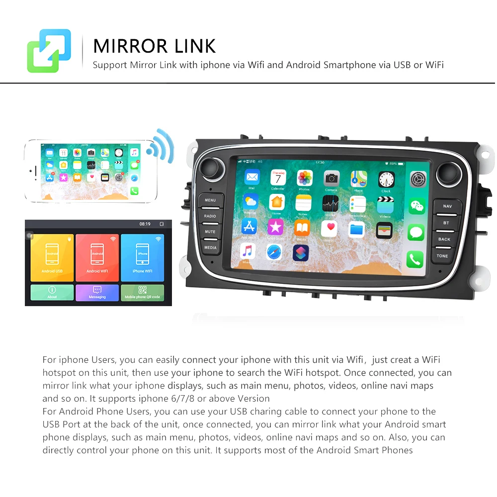  Podofo Android 8.1 GPS Autoradio 2 Din Auto Multimedia player 7 ''Auto Radios DVD Player Für Ford/F
