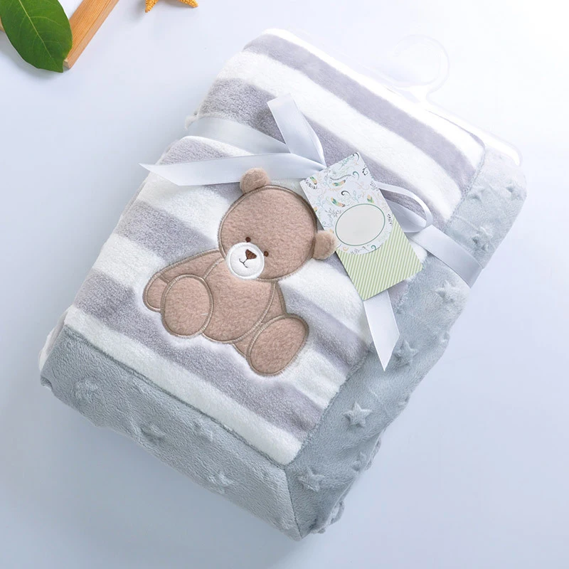 Gray Bear 100X150cm Высококачественное детское одеяло для младенцев, плотное Фланелевое Пеленальное Одеяло-конверт для коляски, мультяшное одеяло для новорожденных, детское постельное белье, одеяло s - Цвет: Gray Bear 100X150cm