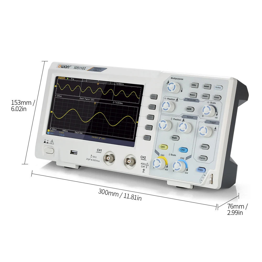 Owon SDS1102 осциллограф осциллометр цифровой осциллограф 2CH 100 МГц 1GS/s " ЖК-дисплей логический анализатор