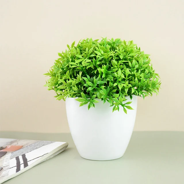 Artificial Plants Potted Green Bonsai Small Tree Grass Plants Pot Ornament Fake Flowers for Home Garden Decoration Wedding Party 2