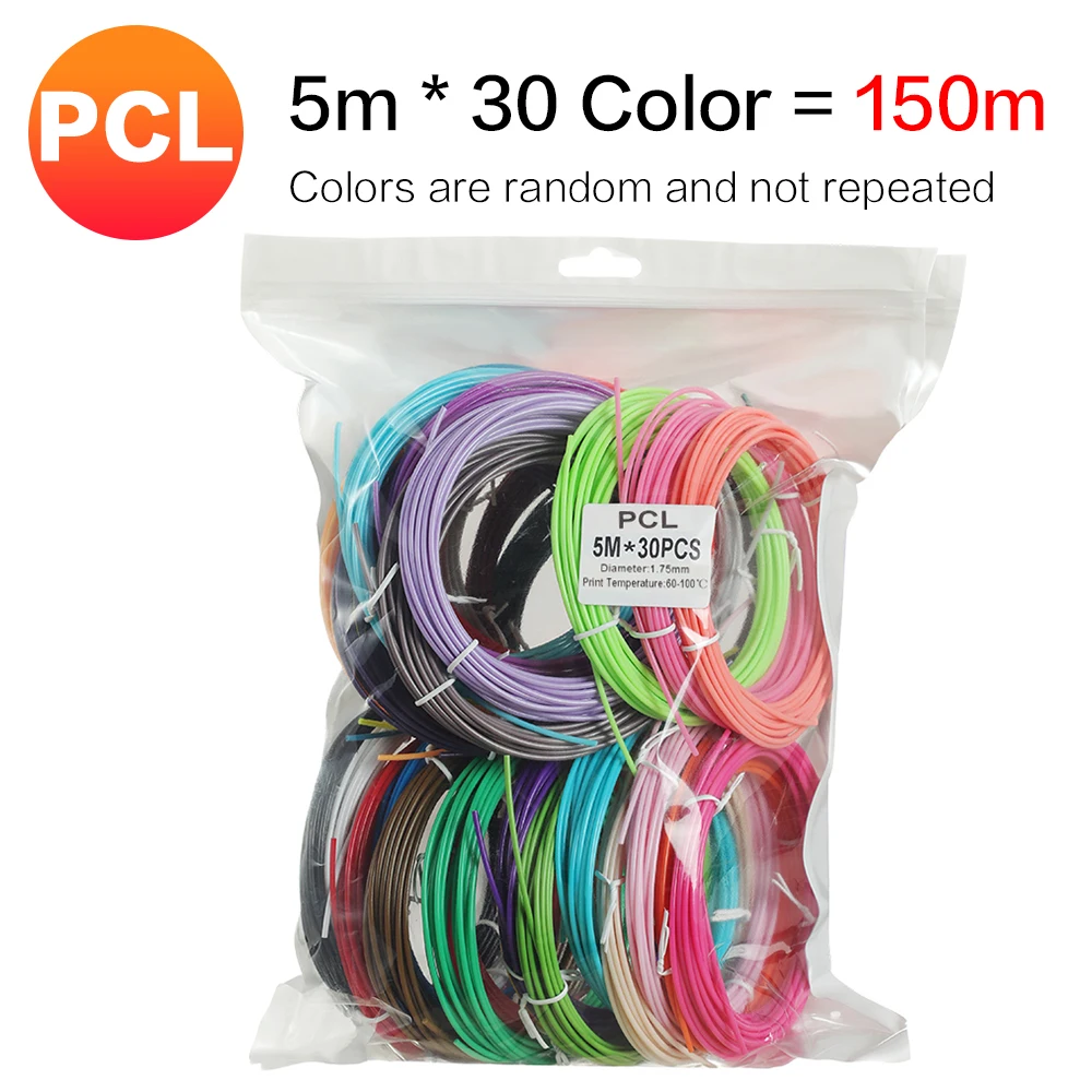 XCR 3D Pen Filament PLA/PCL 10/20/30 Rolls 5M Diameter 50M 100M 150M 3D Printing Plastic Materials 1.75mm for 3D Printer Pen motor stepper printer