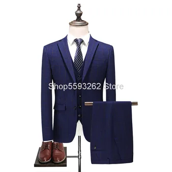 

Groom Suit Male Suit Groom Best Man Korean Style Youth Grid Suit Three-piece Set Slim Fit Trend Handsome