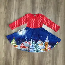 Зимнее рождественское платье с длинными рукавами для маленьких девочек; темно-синее платье в горошек до колена; детская одежда из молочного шелка в горошек; Изысканная детская одежда