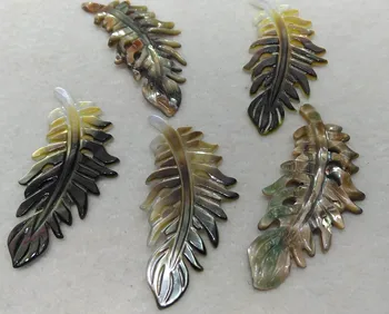 

6pcs Natural Mother of Pearl Tropical Monstera Leaf Pendants Hand Carved Black Shell Leaf Beads focal 40mm high quality
