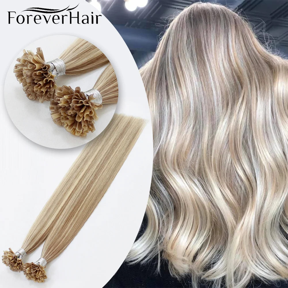 FOREVER HAIR U-Nail-Tip Real Remy Fusion Human Hair Extension Keratin Natural Colored Strands Of  Capsule 1g/s 16