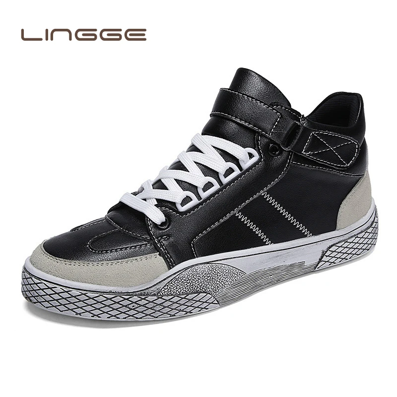 

2019 New Plus velvet Men Shoes High-top Vulcanized Shoes Men Autumn Casual Shoes Male Footwear Leather Men Sneakers Street Style