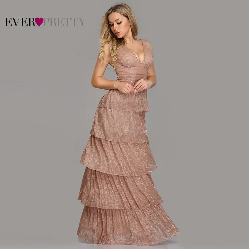 Black Prom Dress 2020 Ever Pretty EZ07766 Sexy V-neck Rufflues A-line Sleeveless Blush Pink Formal Party Gowns Robe De Soiree
