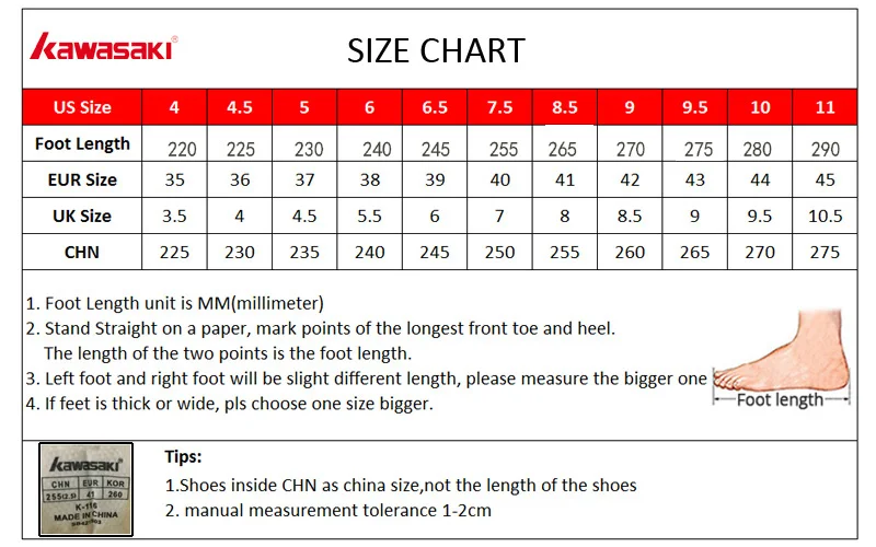 2019 new size table