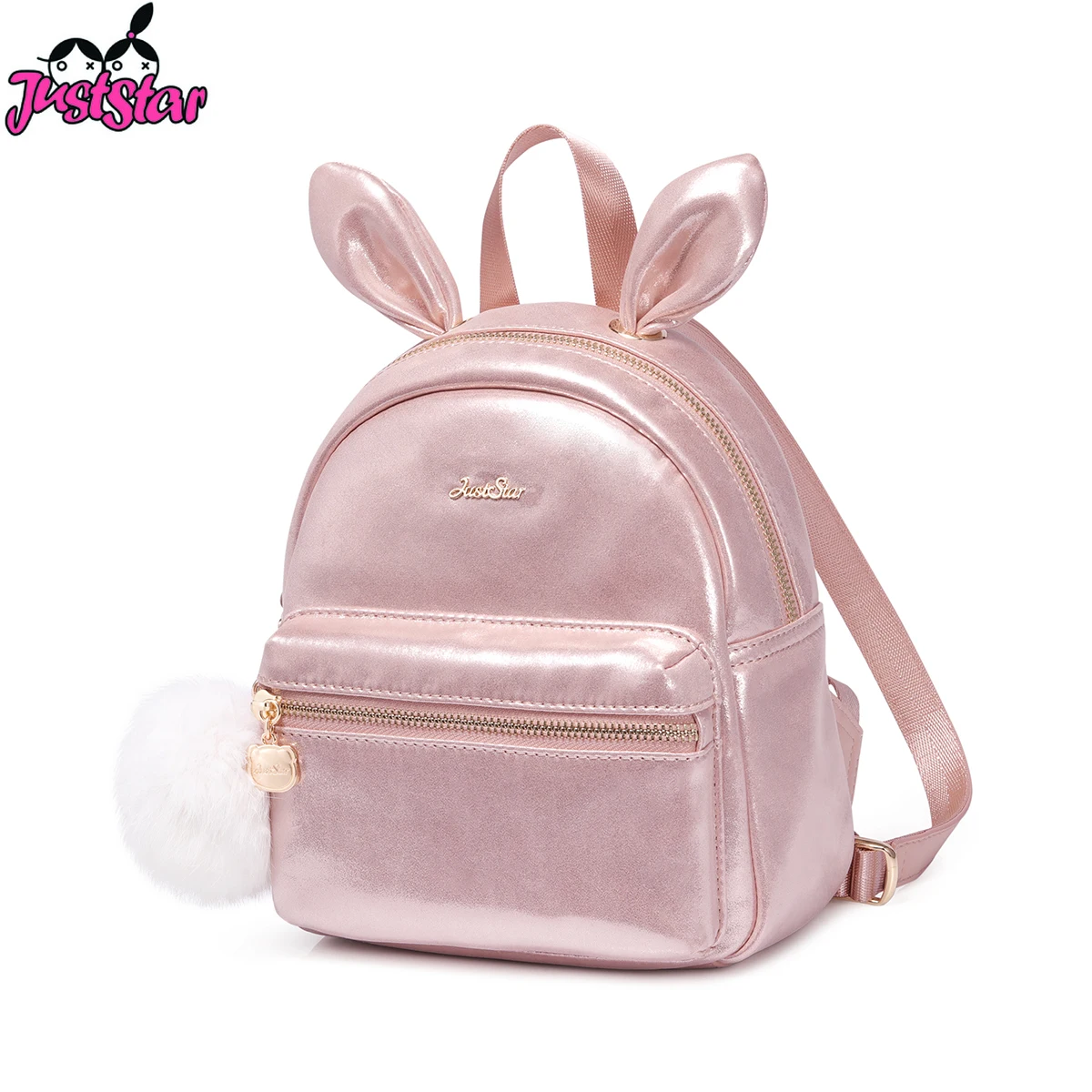 

JUST STAR Ladies PU Leather Kawaii Backpack Female Pink Color Ear Tassel Women's Cute Mini Backpack