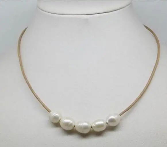 Jewelry Pearl Necklace Natural 10-11mm Big White Cultural Leather Chain Growing String Free Shipping | Украшения и аксессуары