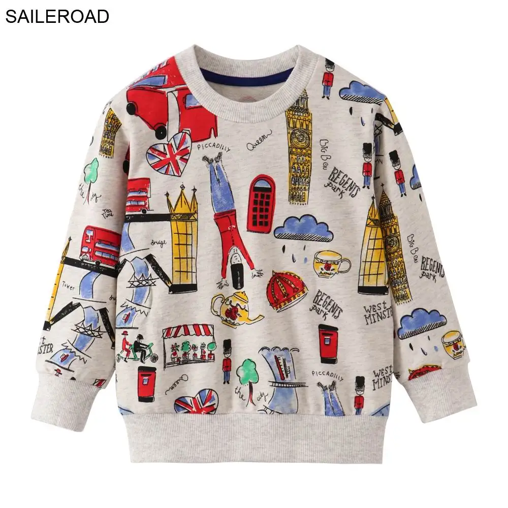 9013 same picture SAILEROAD/толстовки с капюшоном с рисунком автобуса для мальчиков от 2 до 7 лет, топы для мальчиков, осень г., толстовки для детей, хлопковые футболки с длинными рукавами - Цвет: 9013 same picture