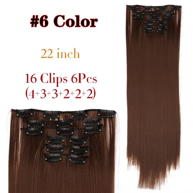 Synthetic 6H/613# Clip In On Hair Extensions 6Pcs/Set 16 Clips Hair Extension Full Head 55Cm Straight Synthetic Fiber Hairpieces 6