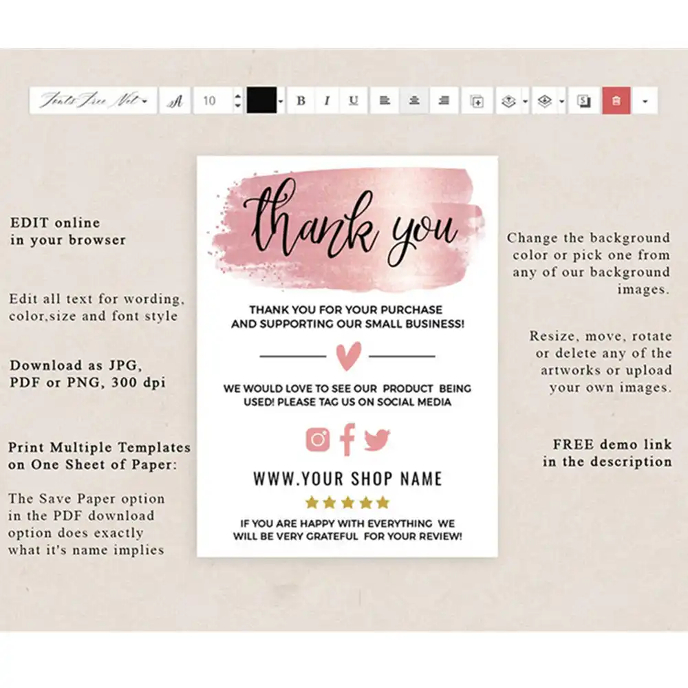 Custom Business Thank You Card Template Thank You For Your Order Cards Template Small Business Thank You Package Insert Cards Invitations Aliexpress