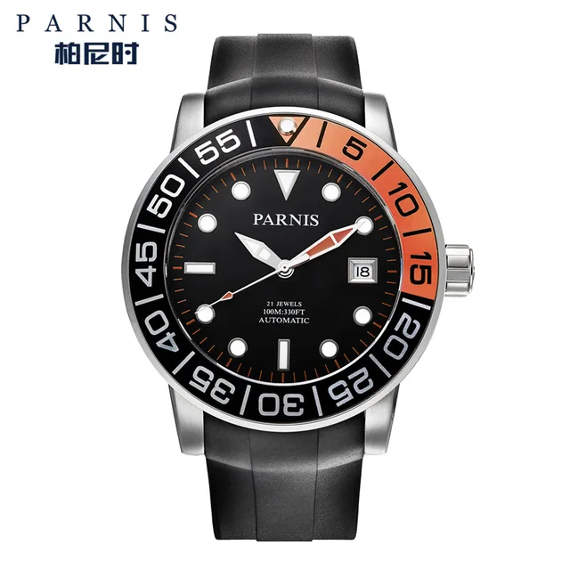 PARNIS, повседневные автоматические мужские часы, Relojes Hombre,, сапфировое стекло, резина, светящиеся, авто-дата, механические часы, мужские часы - Цвет: 2