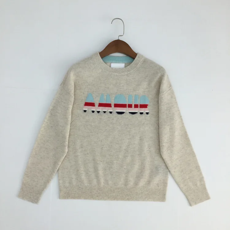 fall and winter O neck letter embroidery women simple cashmere sweater top