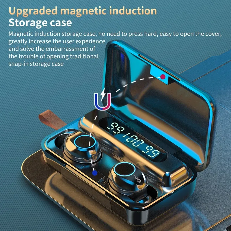 

F9 TWS Wireless Earphones Bluetooth 5.0 F9 TWS Bluetooth headphone support Xiaomi / iPhone with 2200mah power bank 9D Stereo